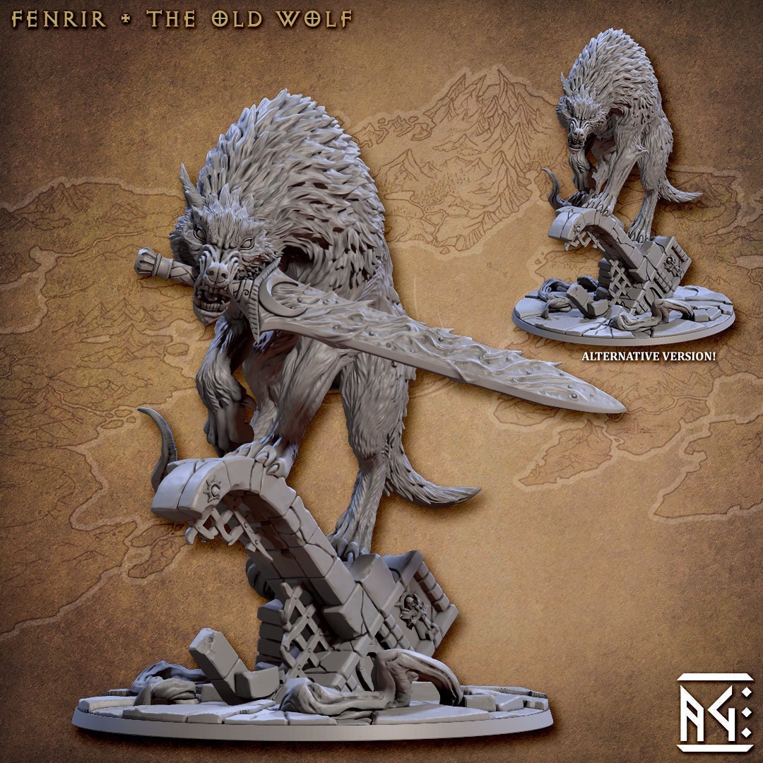 The Old Wolf Fenrir EPIC BOSS (100mm Base) 3D Printed Resin