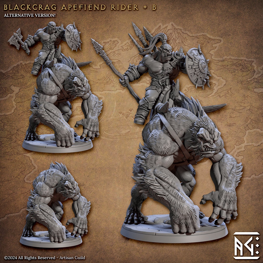Blackcrag Apefiend Rider V2 50mm Base 3D Printed Resin Miniature ...