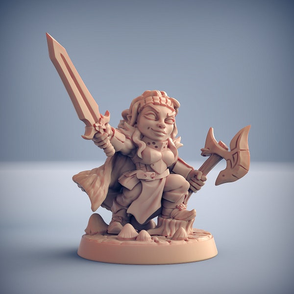 Mina the Gnome Barbarian 3D Printed Resin Miniature | Tabletop Role Playing | Dungeons & Dragons | Pathfinder Miniatures | Wargaming