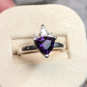 Daphne // Trillion Cut Ring | Halo Gemstone Ring | Halo Ring | Sterling Silver Halo Ring