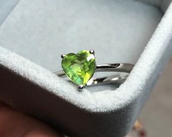 Peridot Engagement Ring Modern Peridot Solitaire Peridot Sweetheart Peridot Heart Cut Solitaire Ring Heart Solitaire