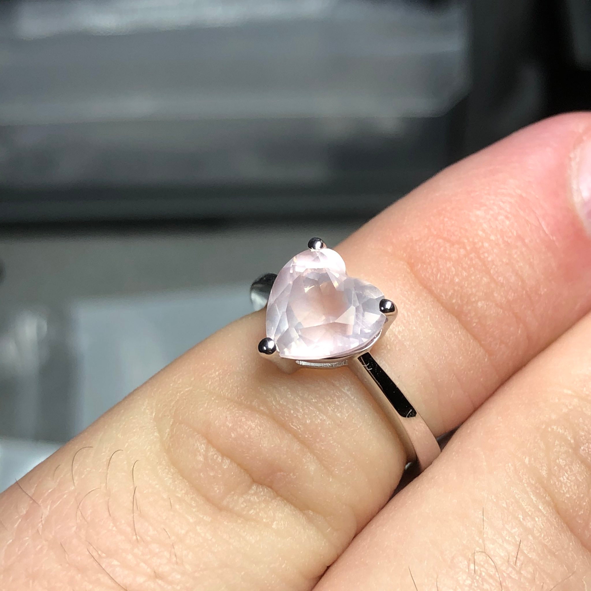 Rose quartz cheap heart ring