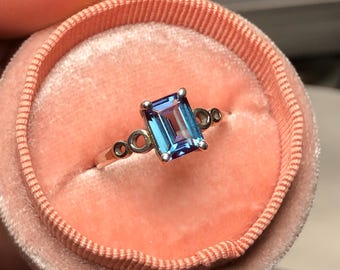 READY TO SHIP // Alexandrite Ring | Size 7.75 | Sterling Silver | June Birthstone | Emerald Cut | Statement Ring | Lab Alexandrite