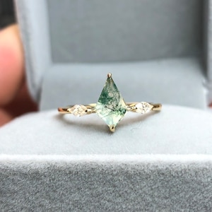 Kiley // Kite Cut Engagement Ring | Kite Cut Moss Agate | Moss Agate Ring | Moss Agate Engagement Ring | 14kt Gold Moss Agate Ring