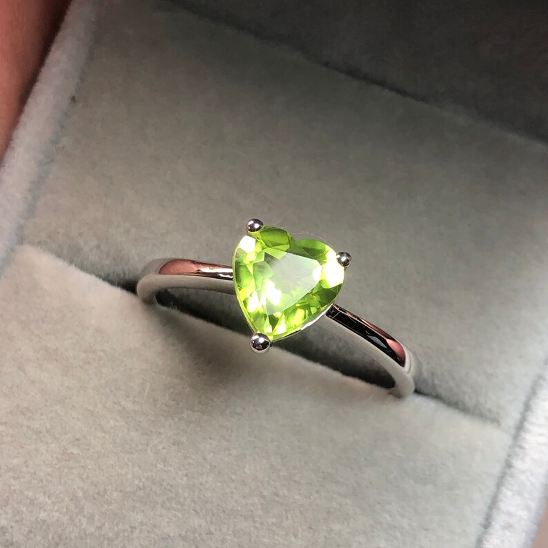 Peridot Engagement Ring Modern Peridot Solitaire Peridot Sweetheart Peridot Heart Cut Solitaire Ring Heart Solitaire