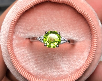 READY TO SHIP // Peridot Ring | Size 8 | Sterling Silver | August Birthstone | Octagon Cut | Statement Ring | Natural Peridot