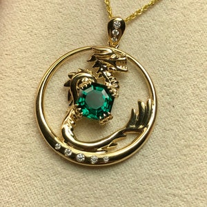 Draco // Emerald Dragon Pendant | 14kt Emerald Necklace | Fantasy Inspired Jewelry | Dungeons an Dragons Jewelry | Dragon Jewelry