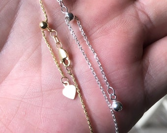 Sterling Silver or 14kt Gold Chain, Adjustable Chain, Set Chain 16" 18" 20"