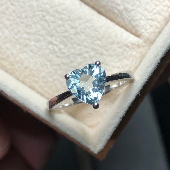 Aquamarine Sweetheart Aquamarine Heart Cut Solitaire Ring Etsy