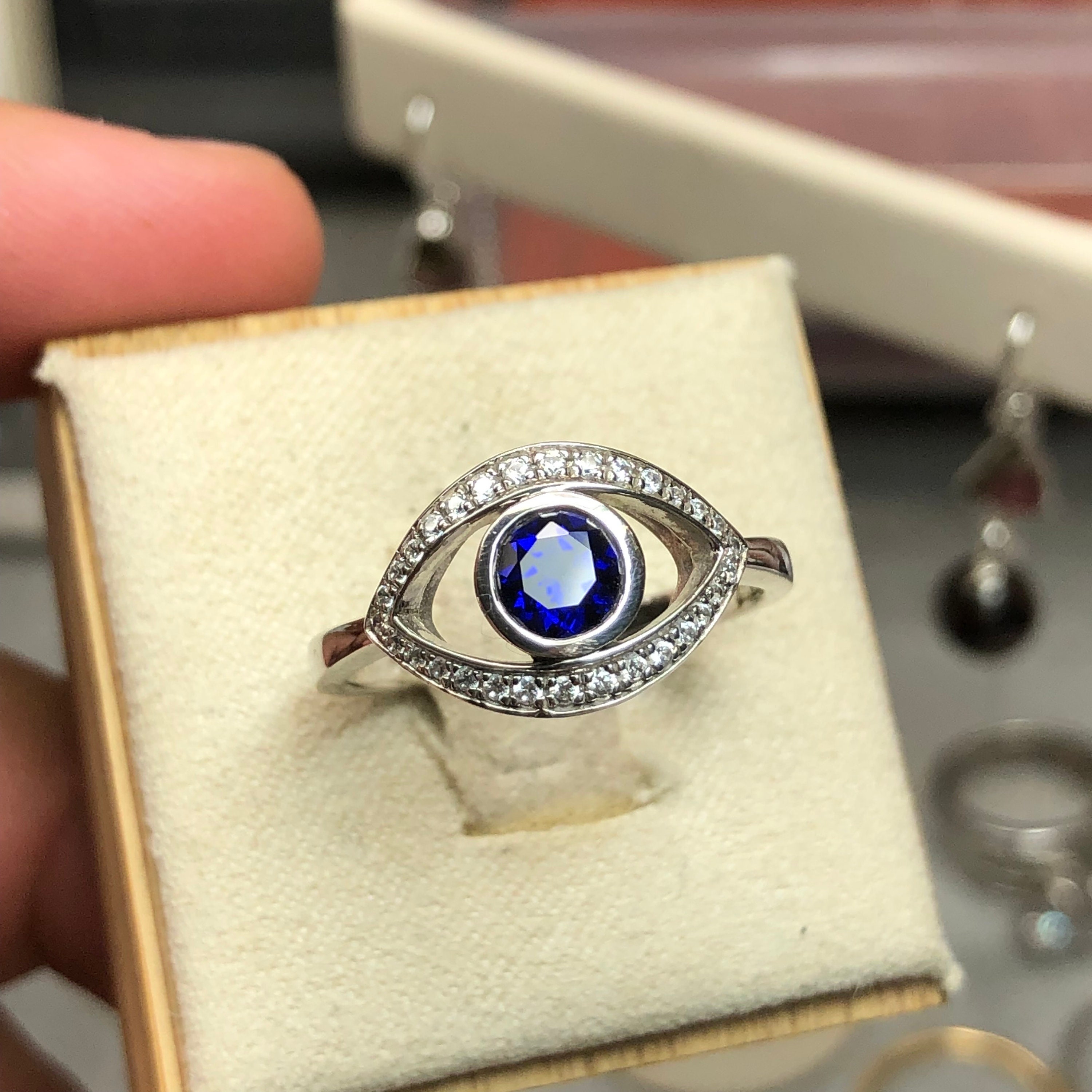 READY TO SHIP // Evil Eye | Size 8 | Sterling Silver | Sapphire | Statement Ring
