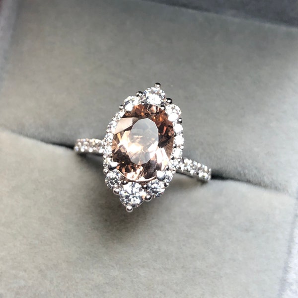 Morganite Yvonne // Morganite Oval Cut | Halo Engagement Ring | Tiffany Style Morganite | Morganite Engagement Ring