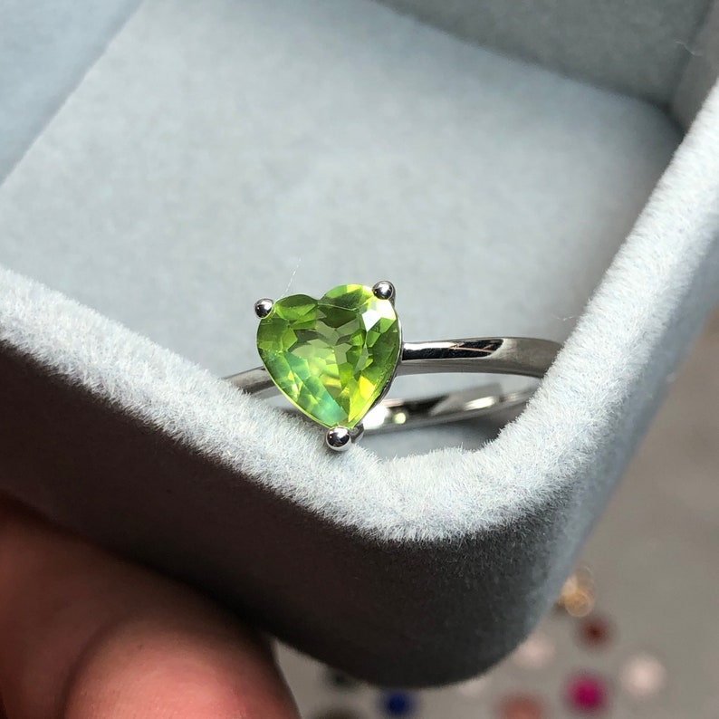 Peridot Engagement Ring Modern Peridot Solitaire Peridot Sweetheart Peridot Heart Cut Solitaire Ring Heart Solitaire