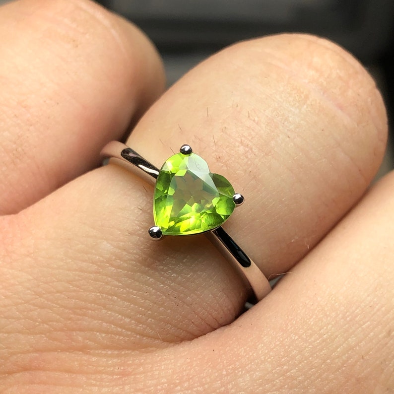 Peridot Engagement Ring Modern Peridot Solitaire Peridot Sweetheart Peridot Heart Cut Solitaire Ring Heart Solitaire