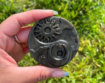 obsidiana oro brillo ying yang; Luna y Sol
