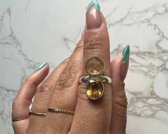 Anillo de Citrino Natural - Anillo de Cristal Dúo de Plata 925