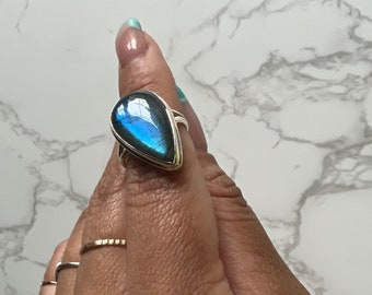 Anillo de labradorita - Anillo de cristal de plata 925