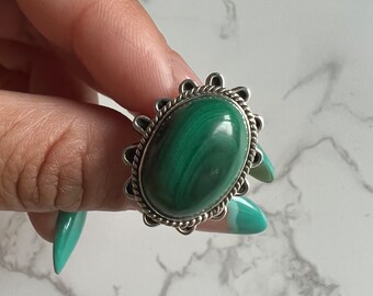 Anillo Malaquita - Anillo Cristal Plata 925