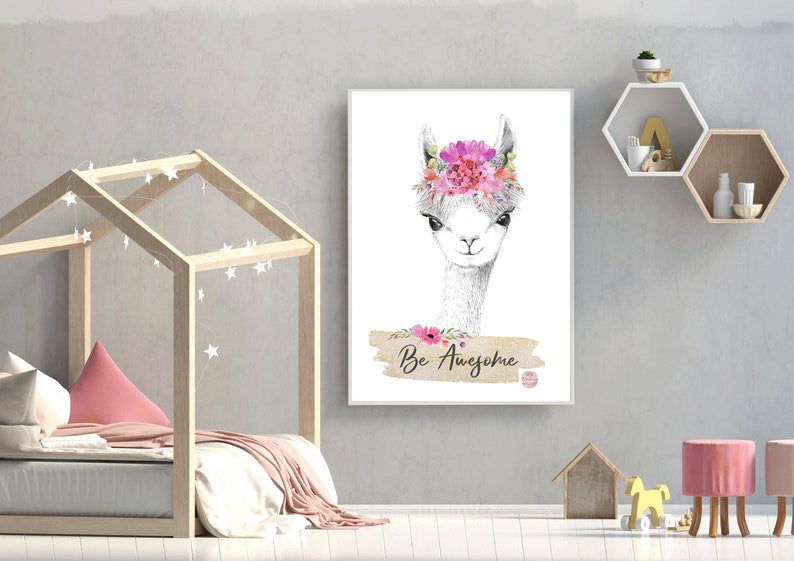 Llama Boho Printable Floral Watercolor Pastels Wall Art Etsy