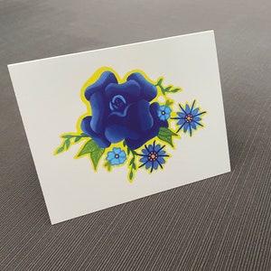 Packs of 4 Blank Blue Rose Cards | Envelopes Included