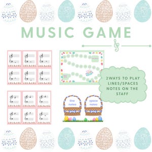 Easter Music Game: Lines and Spaces Notes on Staff, Piano Lesson Activity Group music lesson