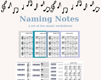 Music worksheets basic note reading treble clef worksheets bass clef worksheets naming notes music education piano lesson homeschool