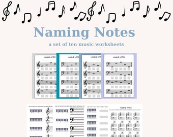 Music worksheets basic note reading treble clef worksheets bass clef worksheets naming notes music education piano lesson homeschool