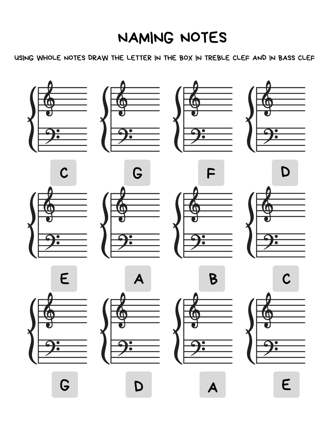 Music Worksheets Basic Note Reading Treble Clef Worksheets Bass Clef ...