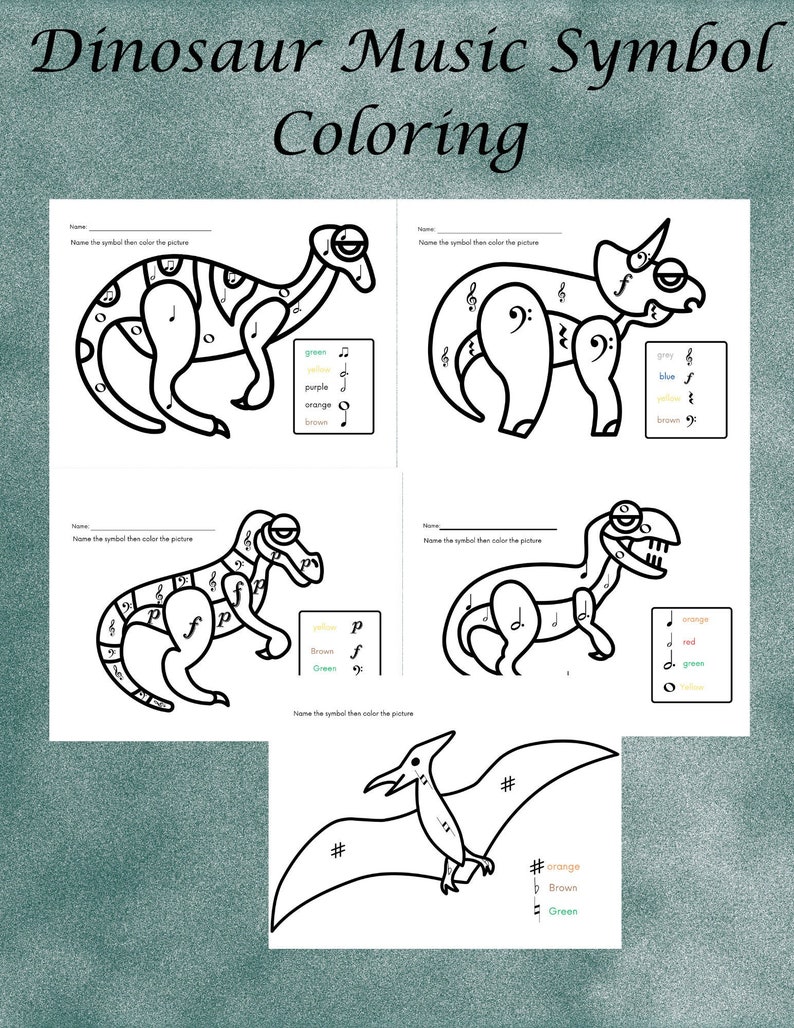 Dinosaur Music Symbol piano worksheets music worksheets piano lesson activity homeschool lesson music education music theory worksheets image 1