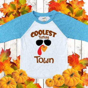 Coolest Turkey in Town Thanksgiving Raglan Shirt