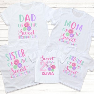 Family matching sweet one donut girl birthday shirts, sweet one birthday, donut grow up, 1st birthday party, first birthday girl outfit H30