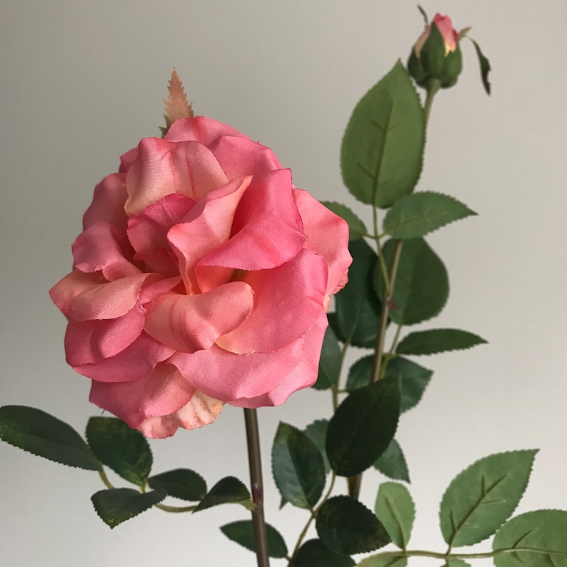 Artificial pink rose pink rose with leaves fake rose Etsy