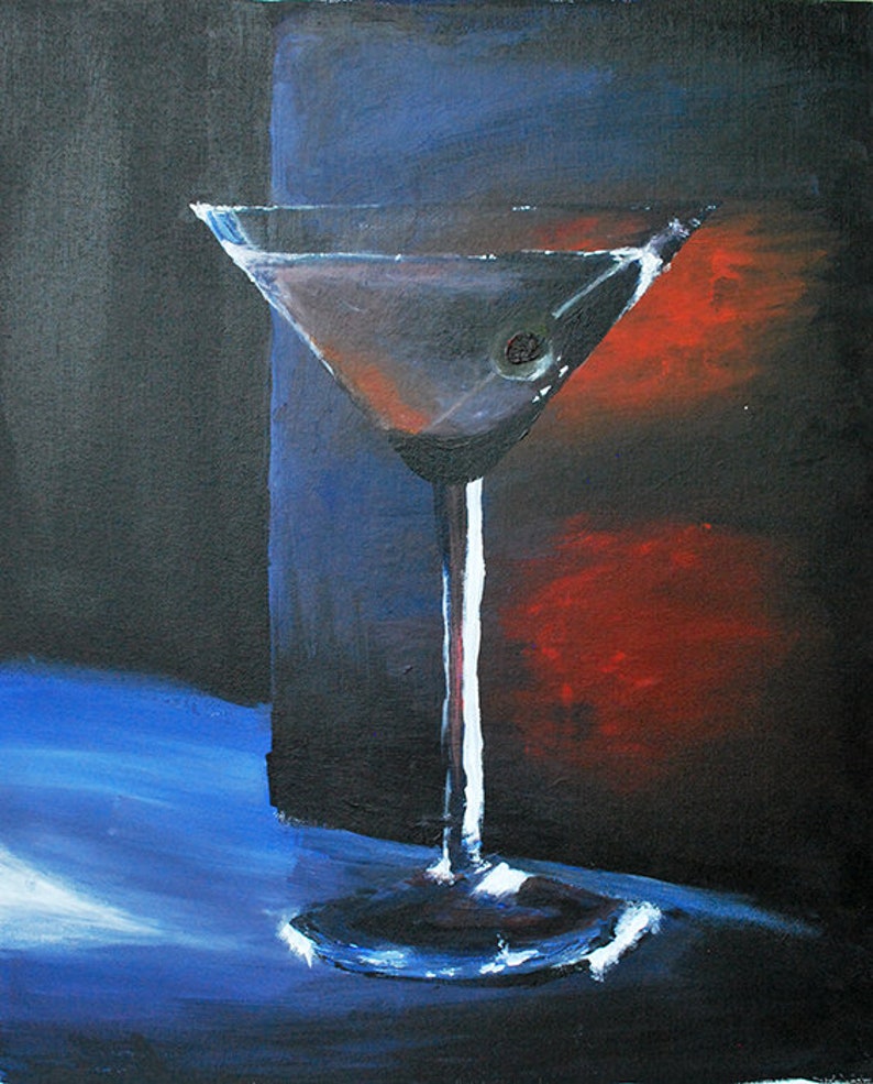 Martini Glass, Acrylic Painting, Framed With Glass, 24 X 18 Etsy
