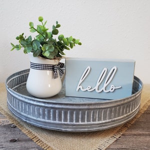 Hello Sign Tiered Tray Decor Tabletop Sign Tiered Tray Sign image 2