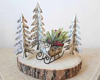 Christmas Tiered Tray Decor - Mini Sleigh Arrangement - Mini Christmas Decor - Minature Winter Decor