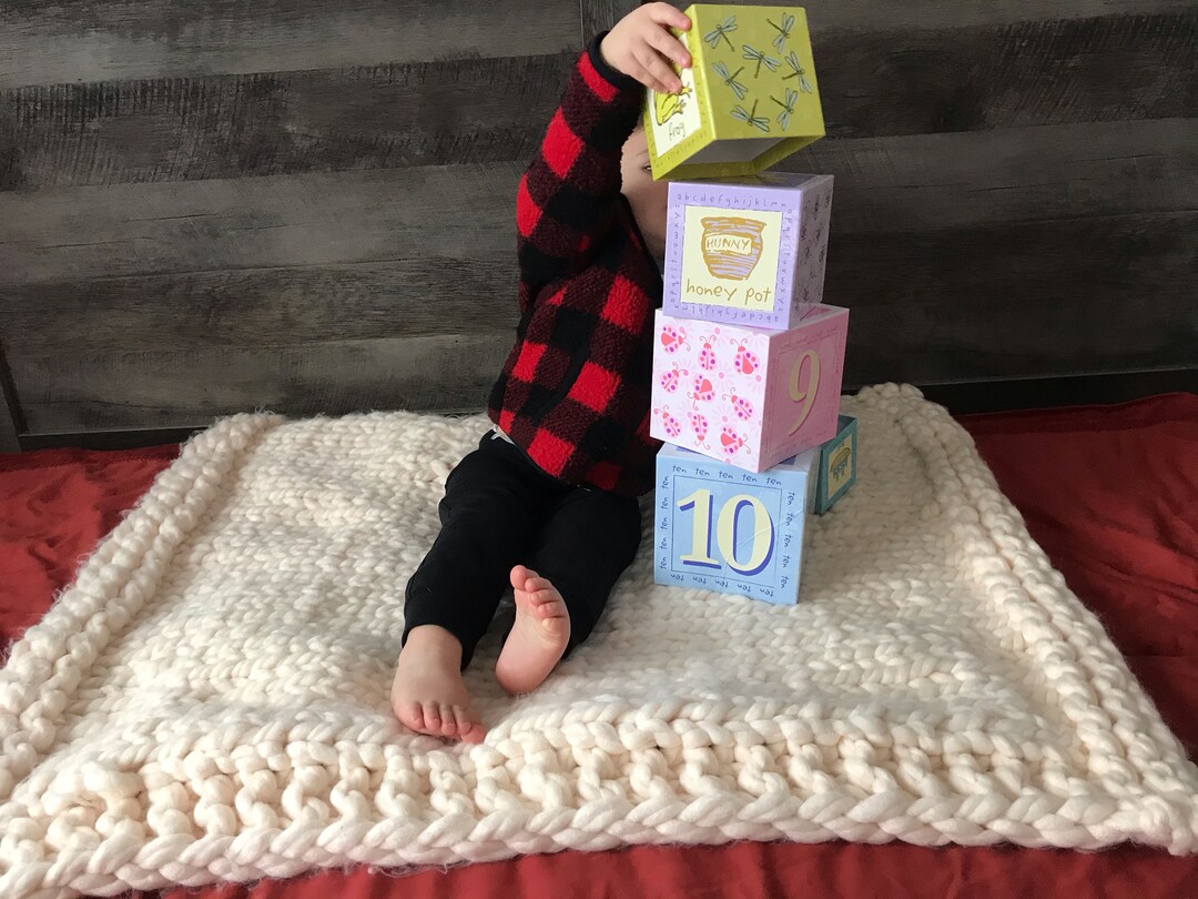 Chunky Knit Baby Blanket Photography Prop Ivory Blanket Newborn Photo