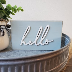 Hello Sign Tiered Tray Decor Tabletop Sign Tiered Tray Sign image 1