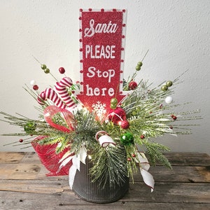 Lighted Christmas Centerpiece - Christmas Arrangement - LED Lights With Timer - Winter Centerpiece - Santa Decor