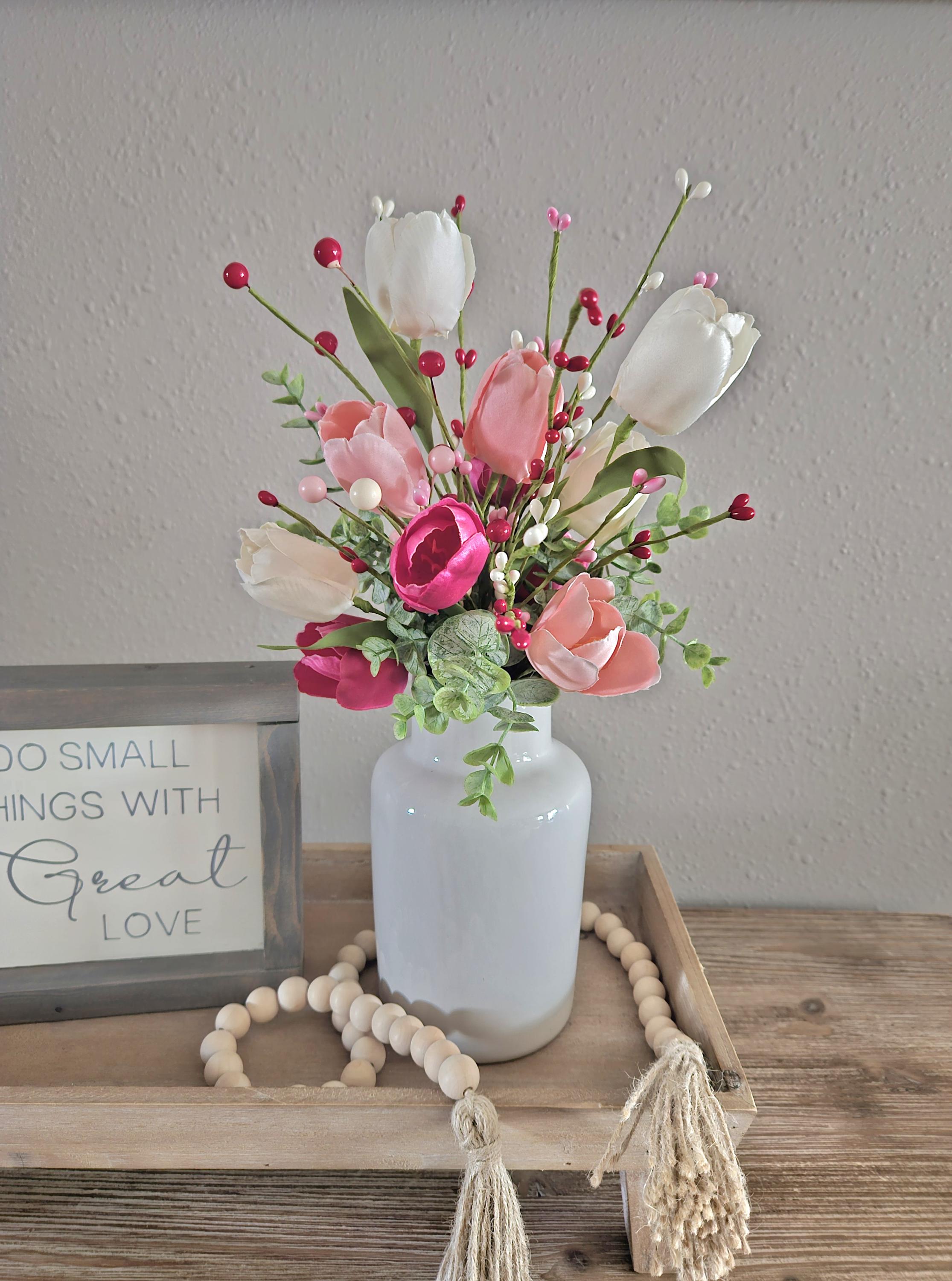 Tulip Centerpiece - Spring Decor - Pink Tulip Bouquet - Spring Floral ...