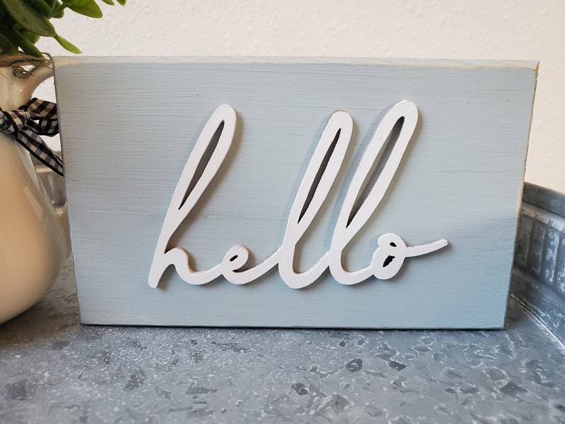 Hello Sign Tiered Tray Decor Tabletop Sign Tiered Tray Sign image 3