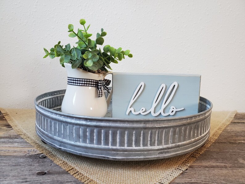 Hello Sign Tiered Tray Decor Tabletop Sign Tiered Tray Sign image 4