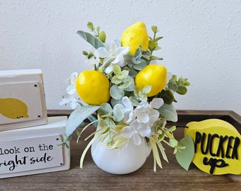 Lemon and Hydrangea Floral Arrangement - Lemon Decor - Mini Arrangement - Hydrangea Arrangement - Kitchen Decor - Summer Decor