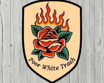 Funny Sticker Decal: Poor White Trash Tattoo
