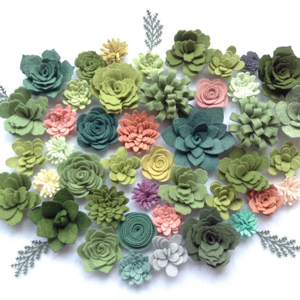 Mother's Day Gift, 43 Succulents/Flowers, Loose Succulents, Wool Blend Felt Flowers, Faux Succulents, Felt Succulents,Wool Felt Succulents