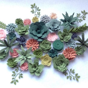 Felt Succulents, Succulents, Faux Succulents, Loose Succulents, Wool Felt Flowers, Felt Flowers, Garland, 36 Succulents