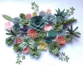 Mother's Day Gift, 36 Succulents/Flowers, Loose Succulents,Wool Blend Felt Flowers, Felt Flowers, Felt Succulents, Wool Succulents, Garland