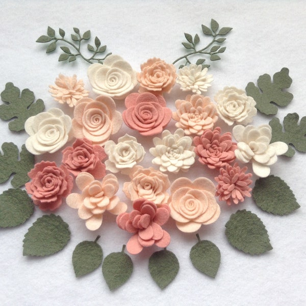 Mother's Day Present, Loose Felt Flowers, Blush Felt Flowers, Assembled Felt Flowers, Flower Embellishments, Handmade Felt Flowers