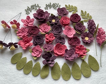 Loose felt flowers, assembled felt flowers, artificial flowers, purple flowers, pink flowers, mulberry flowers,