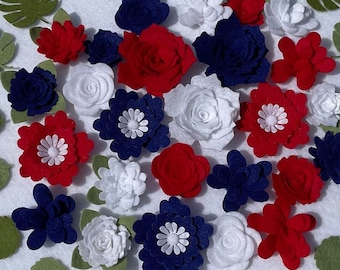 Patriotic Felt Flowers, Red Felt Flowers, White Felt Flowersand Blue Felt flowers, Memorial Day Felt Flowers, 4th of July Felt Flowers