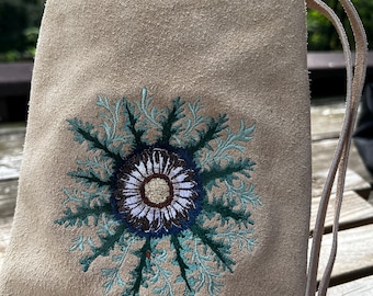 Suede Embroidered Beige Medieval Flower