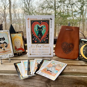 Cat Folk Tarot Limited Edition Tarot size and Green Bridge Size Tan Bag image 1